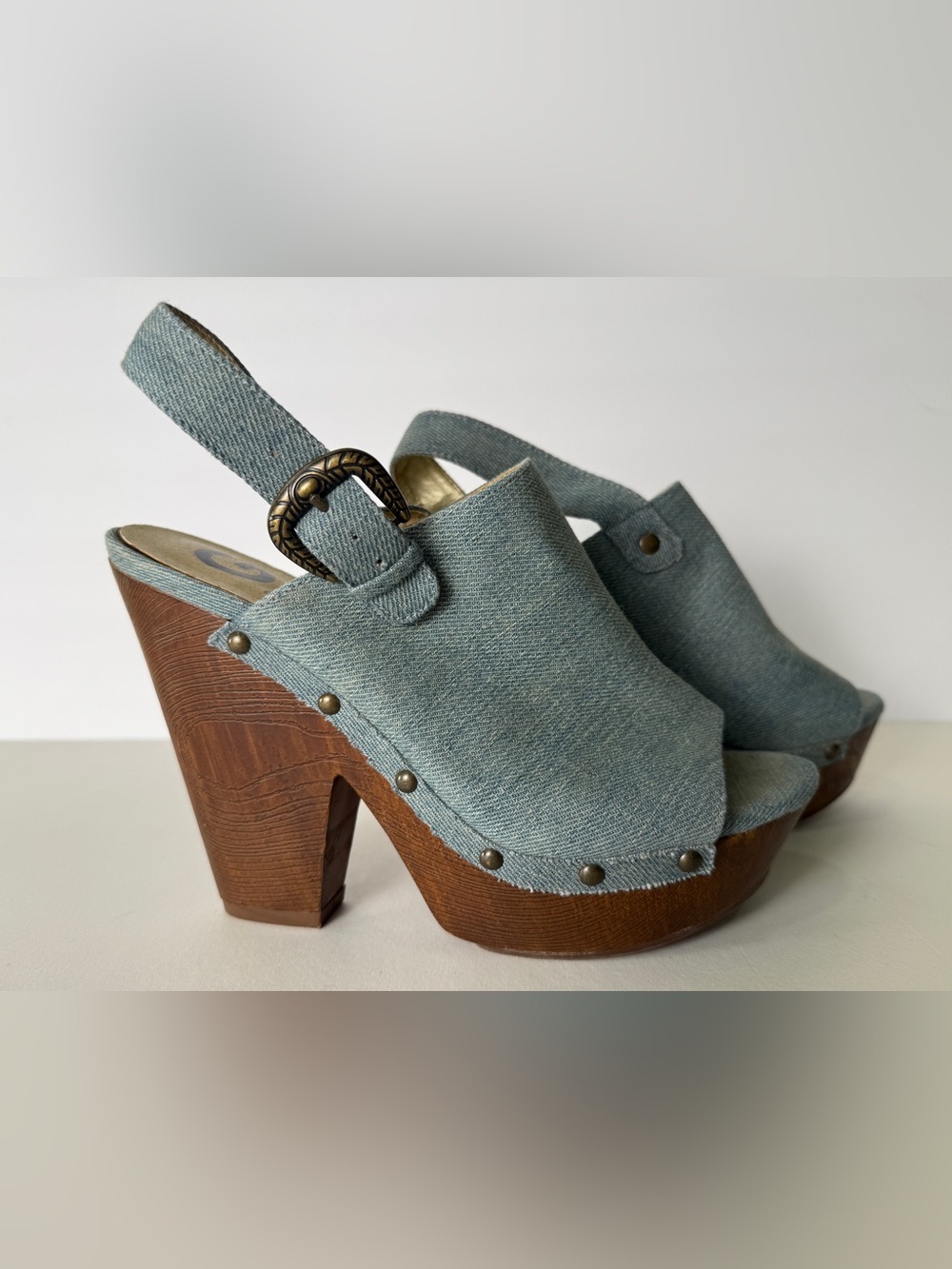 G by Guess Women's Open Toe Denim Clogs Size 8M